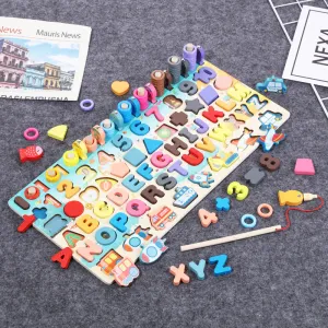 Montessori Educational Wooden board game, alphabets math activities and fishing game for Kids