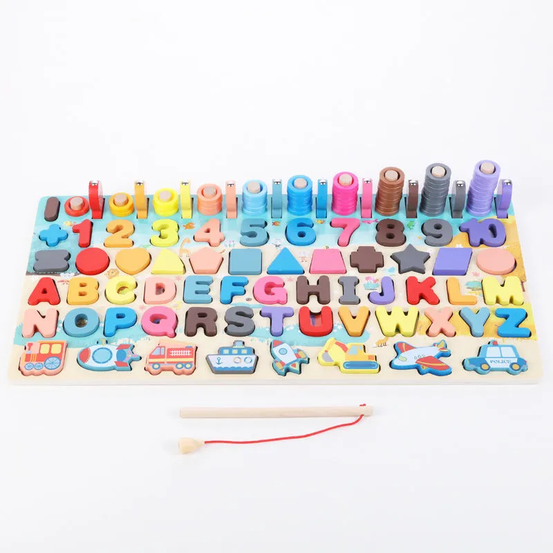 Montessori Educational Wooden board game, alphabets math activities and fishing game for Kids