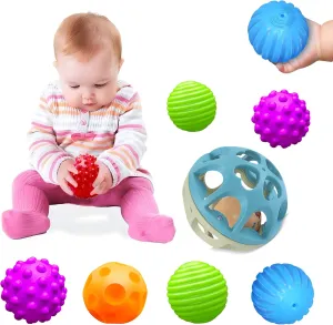 Montessori Infant Sensory Bundle: Textured Ball Set & Safe Teething Rattle