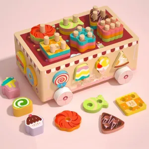 Montessori Wooden Ice Cream Dessert Cart, Shape Sorting Toys for Boys and Girls 3-6 Years Old,Early Childhood Education Fine Motor Skills Development,Children's Day Gift