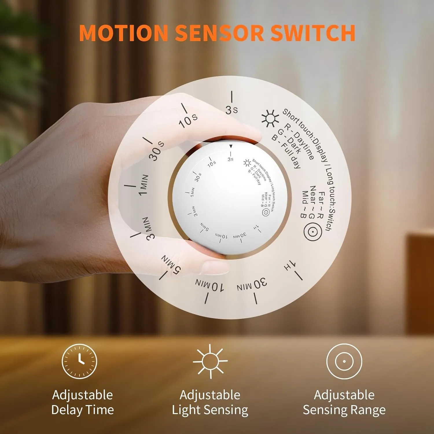 Motion Sensor Light Switch with Built-in Timer Settings, PIR Motion Sensor Plug with 3 Adjustable Ranges, Auto On/Off, Ideal for Garage, Closet, Storage Room, Works with All Light Bulbs,2Pcs