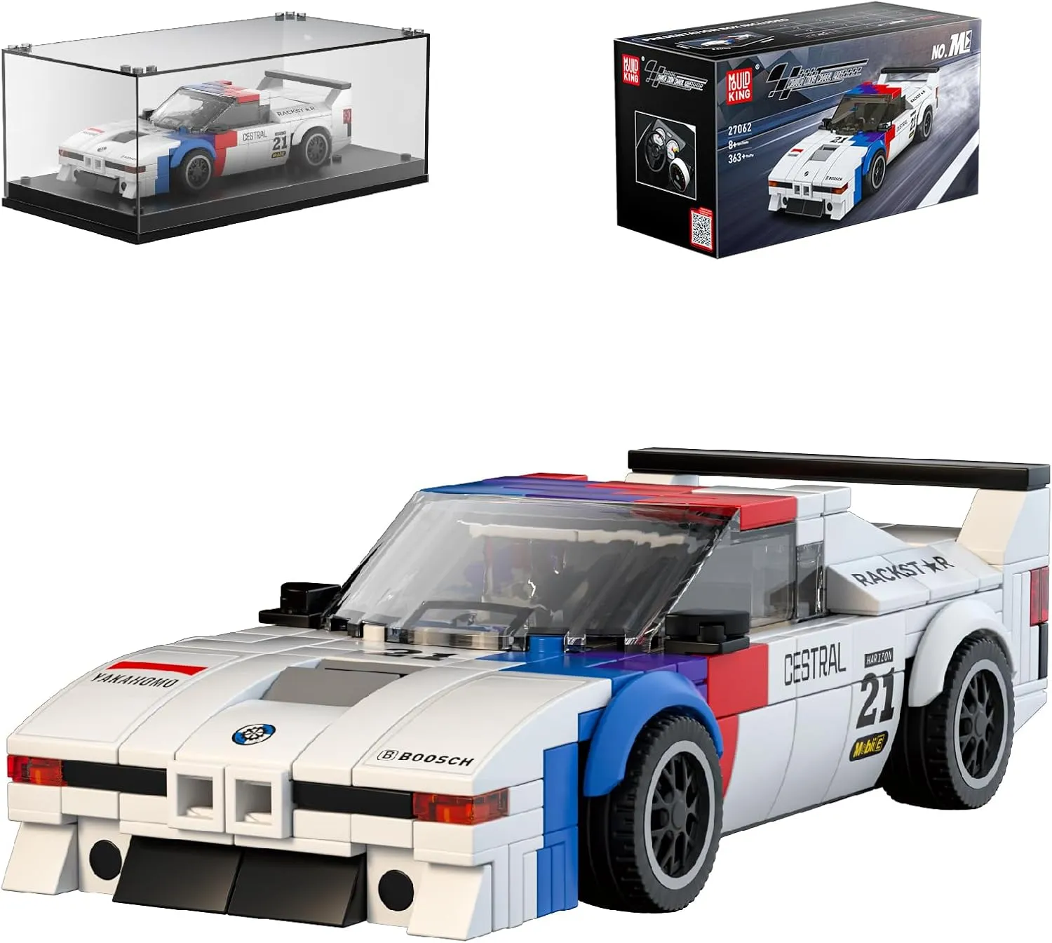 Mould King Car Speed Champion M1 Models Building Sets with Display Case, 27062 Model Car Kits Building Blocks, Super Car Building Sets, Race Cars Building Kits for Adults and Kids 8 (363PCS)