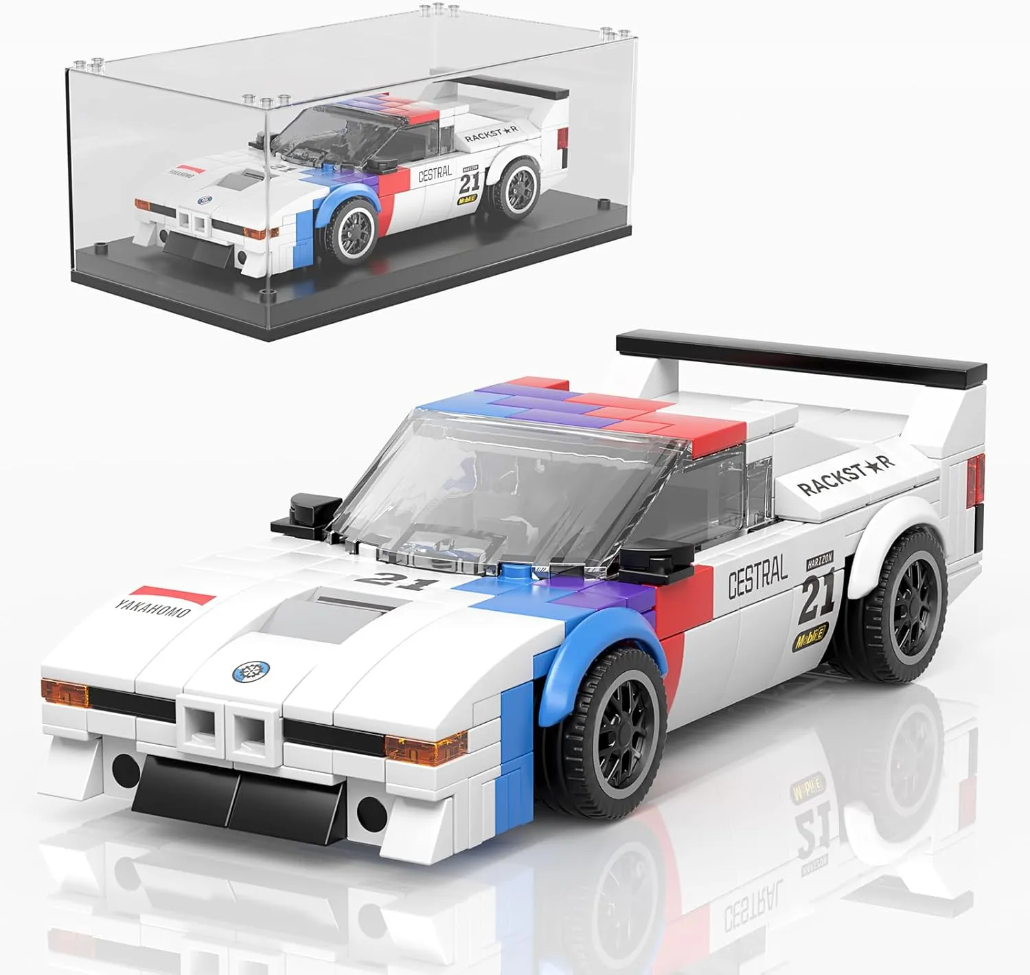 Mould King Speed Champion Race Car Building Toy for Boy Teen Racing Sports Collectable Model Car Construction Toy with Display Case Racing Car Building Kit for Adults Kids 8 , 27062