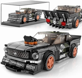 Mould King 27024 Mustang Speed Champion Car Building Blocks Set & Display Case，DIY Cool Vehicles Model Toys Birthday Gifts for Adults/Teens/Kids, Creative Classic Race Cars for Boys Age 8-12 (408Pcs)