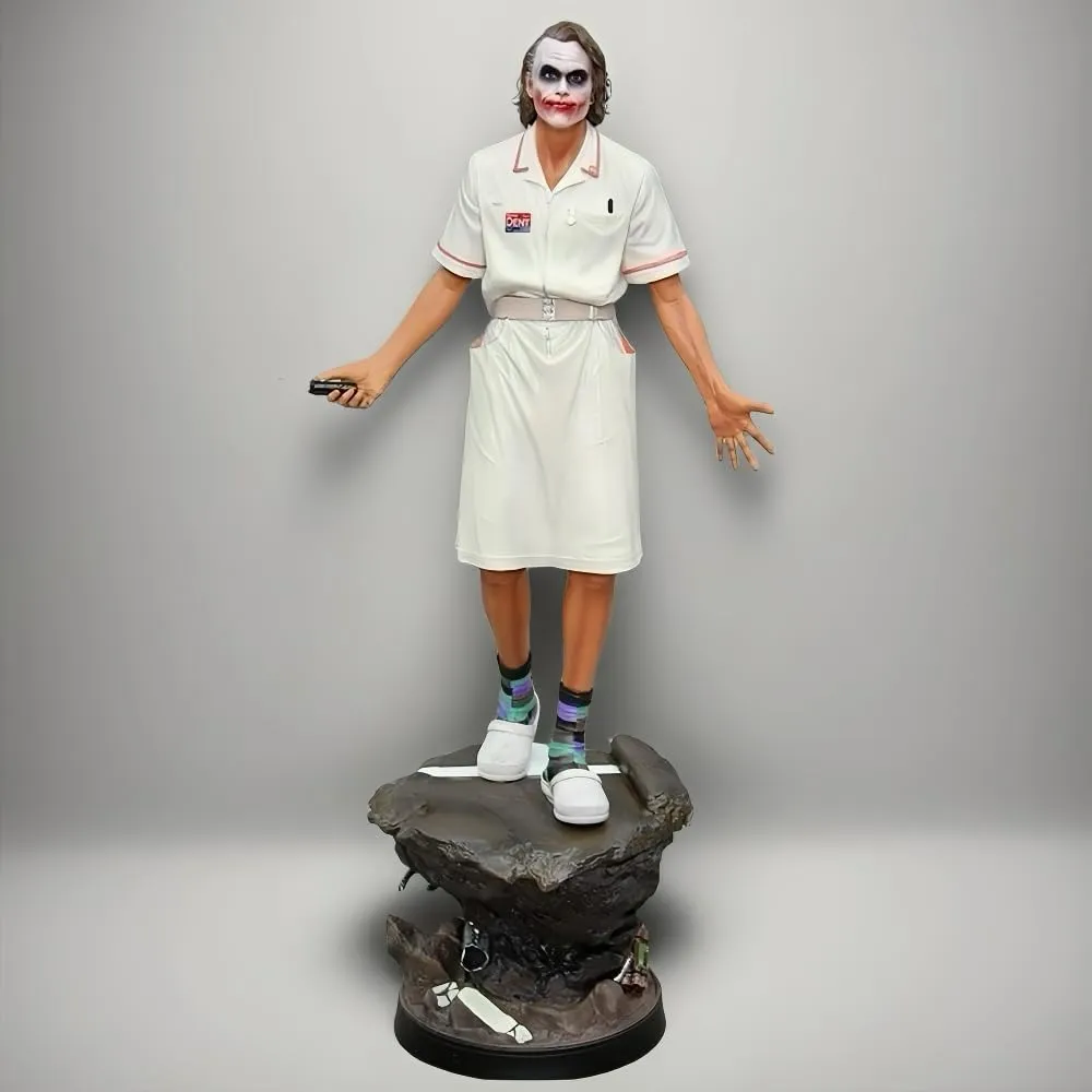 Movie Version Heath Ledger Nurse Costume 1/4 Scale Figure, DC Multiverse (The Dark Knight Trilogy) 17-inch Joker Standing Pose Scene Model Collectible, Decorative Gift, GK Resin Statue.