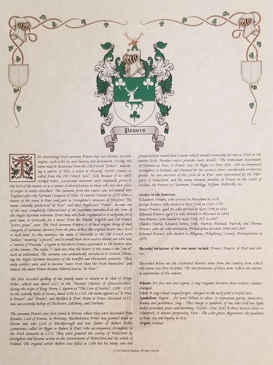Mr Sweets Zanella Coat of Arms, Crest & History 8.5x11 Print - Name Meaning, Genealogy, Family Tree Aid, Ancestry, Ancestors, Namesakes - Surname Origin: Italian Italy
