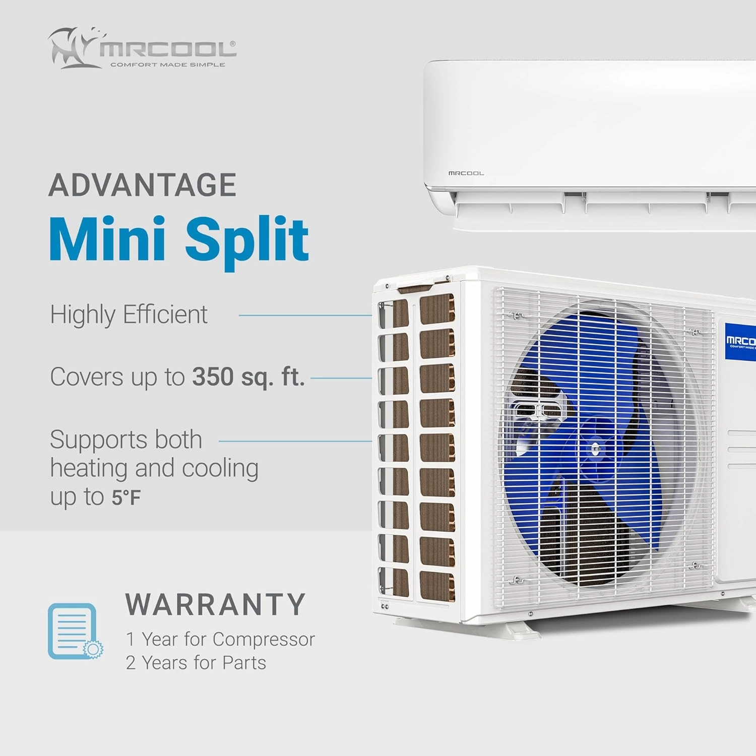 MRCOOL 9,000 BTU Ductless Mini Split Air Conditioner Heat Pump System w/Heating & Cooling - Indoor Air Conditioning Unit for Home, Office, and Commercial Space