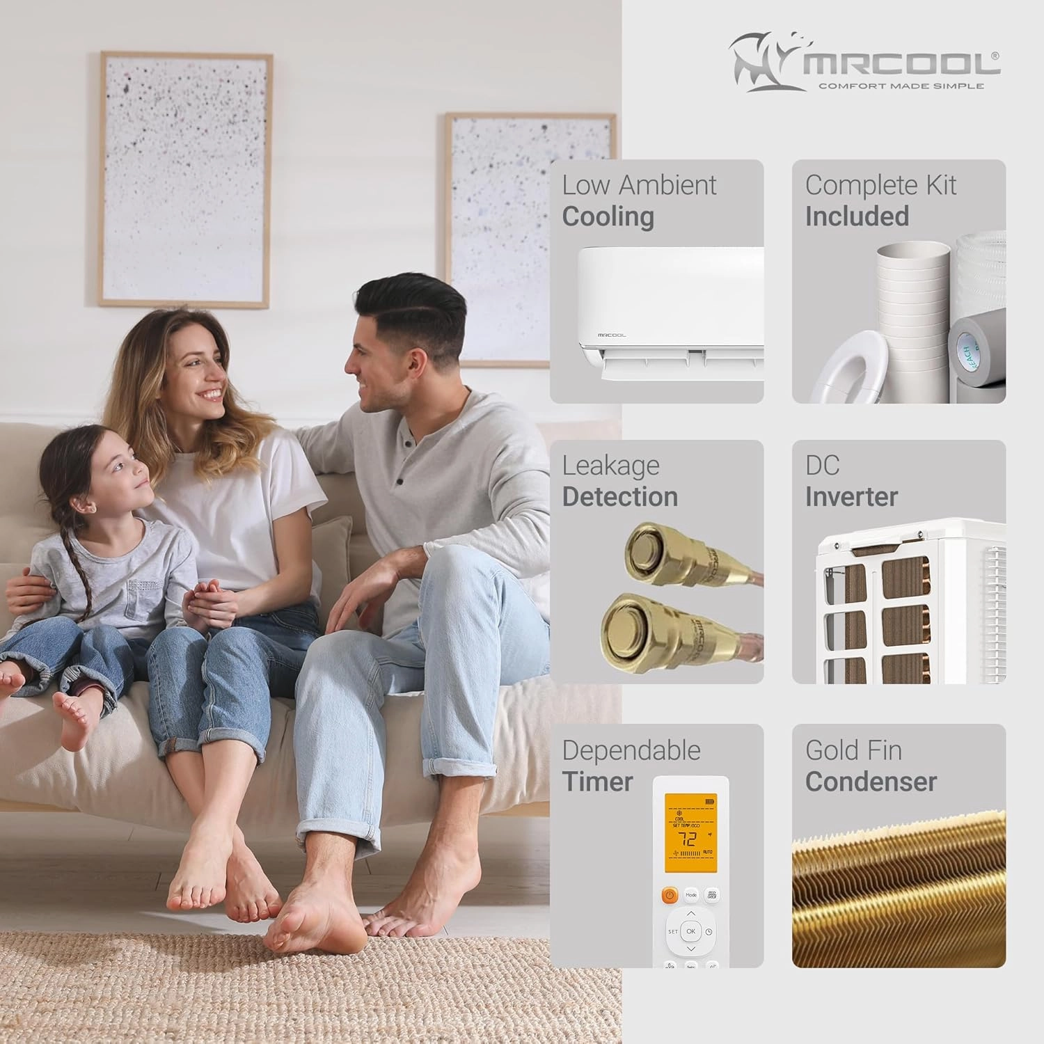 MRCOOL 9,000 BTU Ductless Mini Split Air Conditioner Heat Pump System w/Heating & Cooling - Indoor Air Conditioning Unit for Home, Office, and Commercial Space