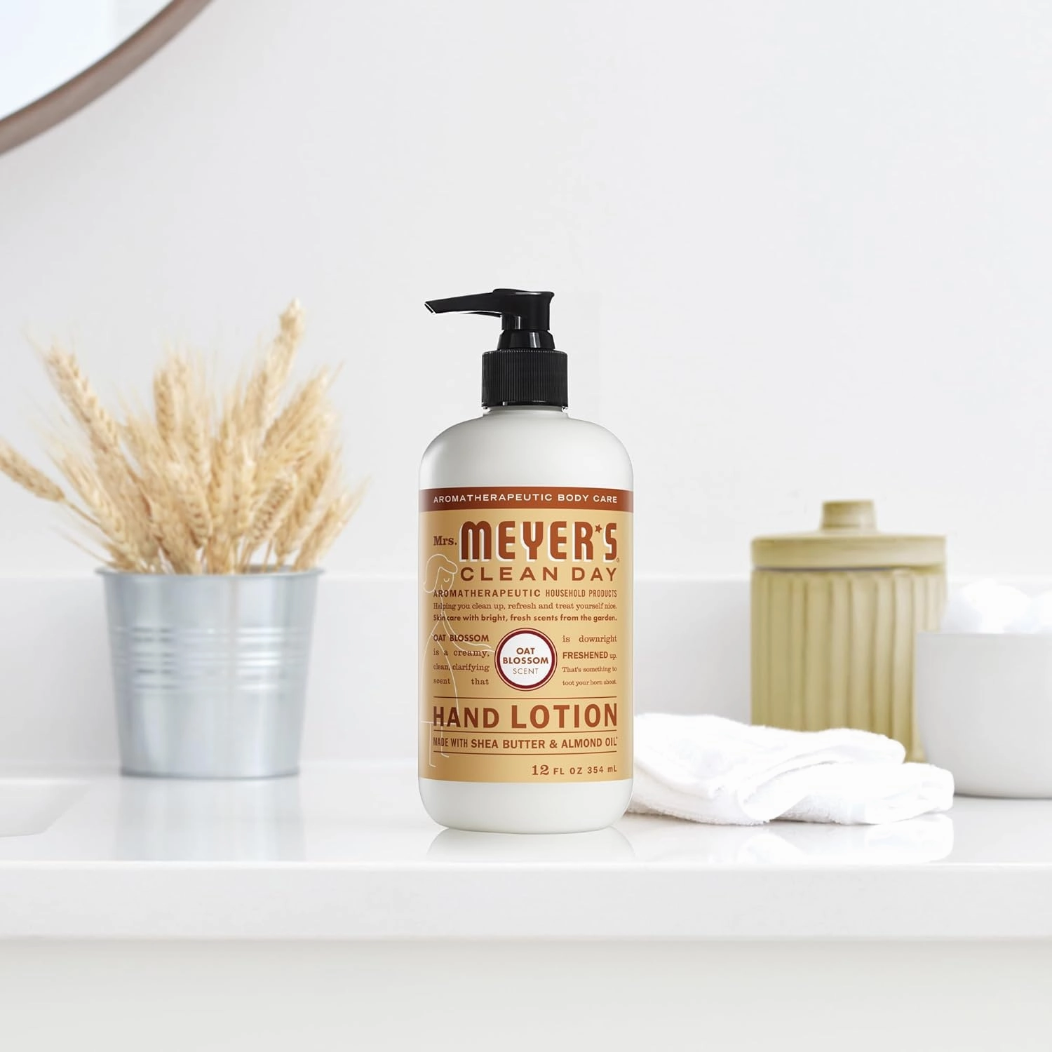 MRS. MEYER'S CLEAN DAY Hand Lotion for Dry Hands, Non-Greasy Moisturizer Made with Essential Oils, Oat Blossom, 12 oz Bottles, Pack of 3