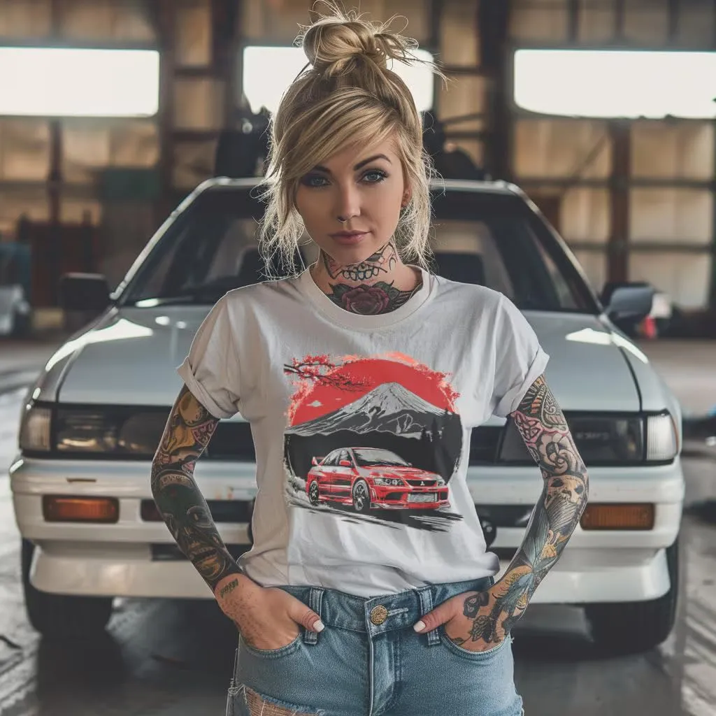 Mt. Fuji Japanese Shirt, Mitsubishi Lancer, Evolution IV, Mitsubishi Shirt, Evo IV, Mitsubishi Evo IV, White Unisex Tee