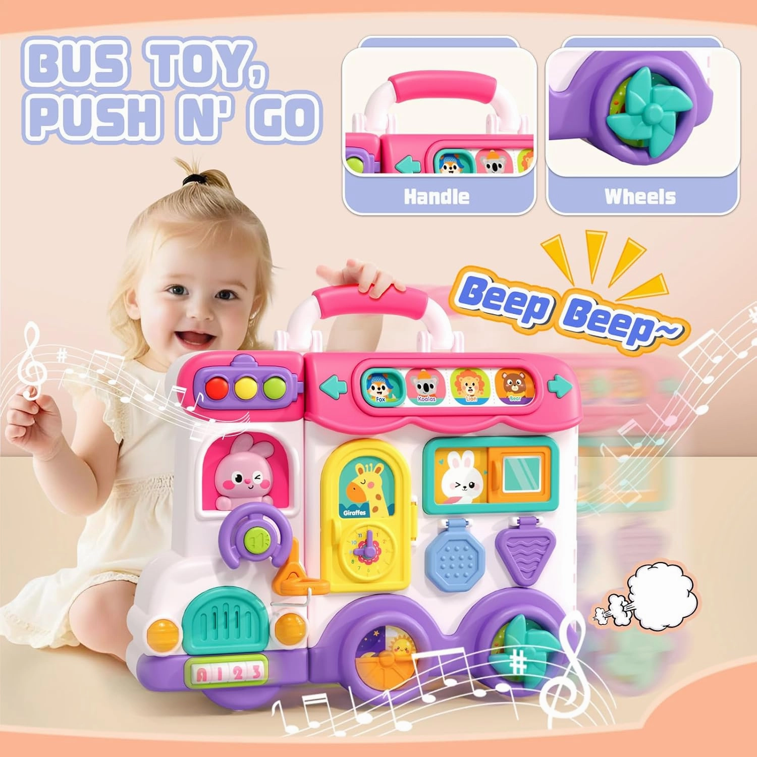 Musical Busy Board Montessori Toys for Toddler 1-3, Early Educational Montessori Toy for 1 2 3 year old Girls, Developmental Toy for 12-18 Month Age, Birthday Gifts Toys for 1  Year Old Girls
