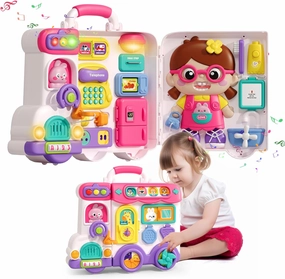 Musical Busy Board Montessori Toys for Toddler 1-3, Early Educational Montessori Toy for 1 2 3 year old Girls, Developmental Toy for 12-18 Month Age, Birthday Gifts Toys for 1  Year Old Girls