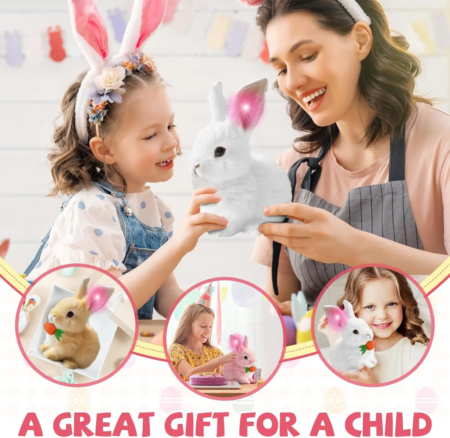 My Realistic Bunny Toy, 2025 Interactive Easter Bunny Plush Toy, Easter Basket Stuffers for Toddler, Hopping Stuffed Easter Bunnies Animal, Can Walk and Talk Shaking Ears Realistic Bunnies (White1)
