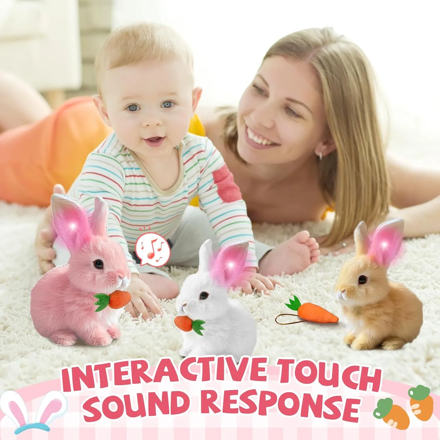My Realistic Bunny Toy, 2025 Interactive Easter Bunny Plush Toy, Easter Basket Stuffers for Toddler, Hopping Stuffed Easter Bunnies Animal, Can Walk and Talk Shaking Ears Realistic Bunnies (White1)