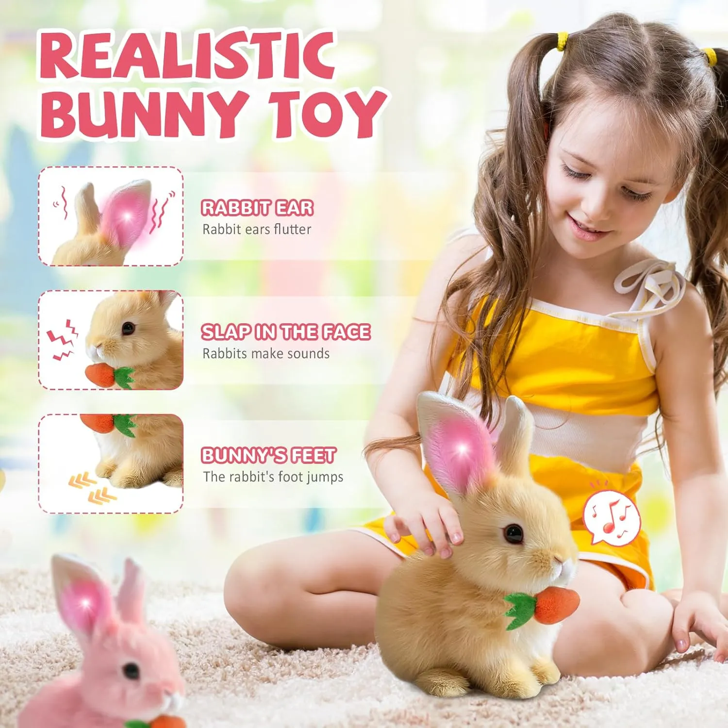 My Realistic Bunny Toy, 2025 Interactive Easter Bunny Plush Toy, Easter Basket Stuffers for Toddler, Hopping Stuffed Easter Bunnies Animal, Can Walk and Talk Shaking Ears Realistic Bunnies (White1)