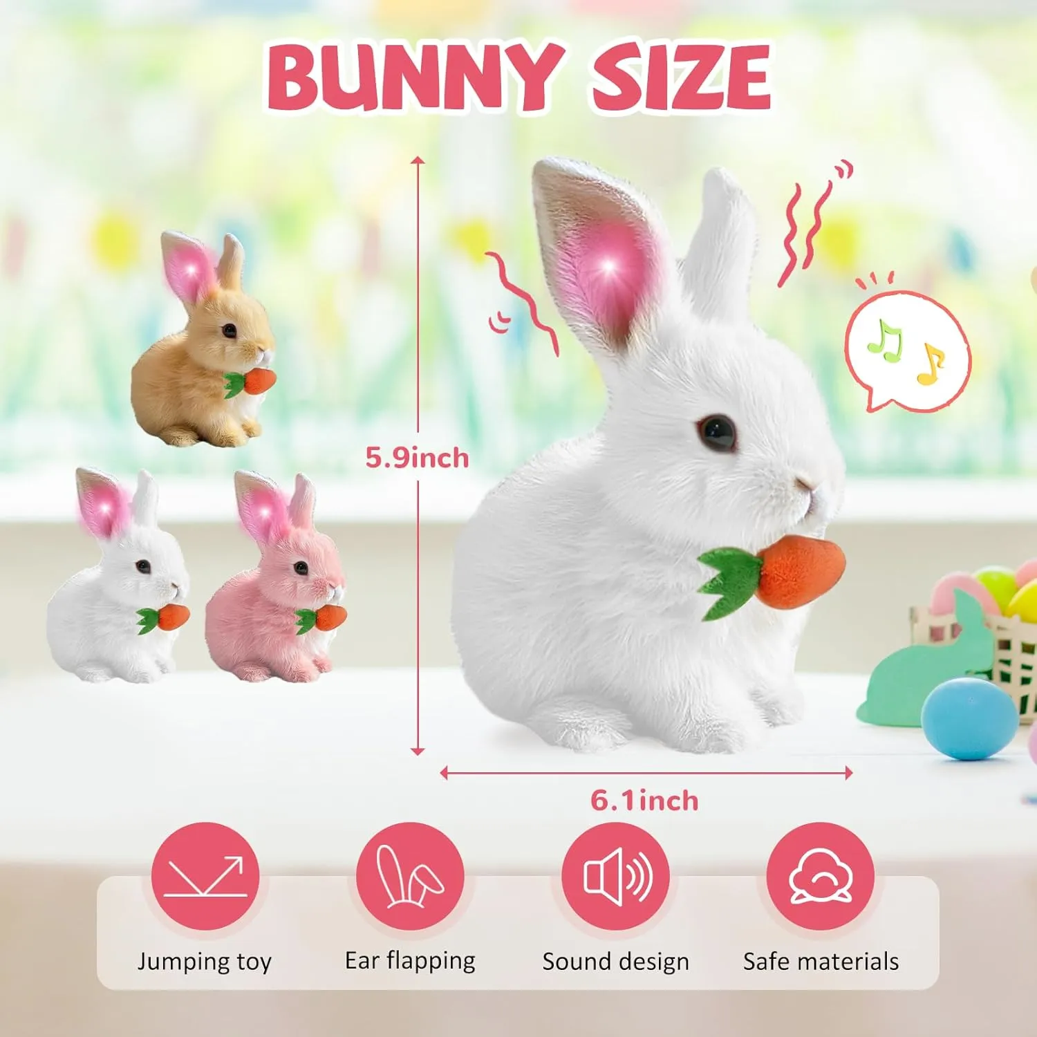 My Realistic Bunny Toy, 2025 Interactive Easter Bunny Plush Toy, Easter Basket Stuffers for Toddler, Hopping Stuffed Easter Bunnies Animal, Can Walk and Talk Shaking Ears Realistic Bunnies (White1)