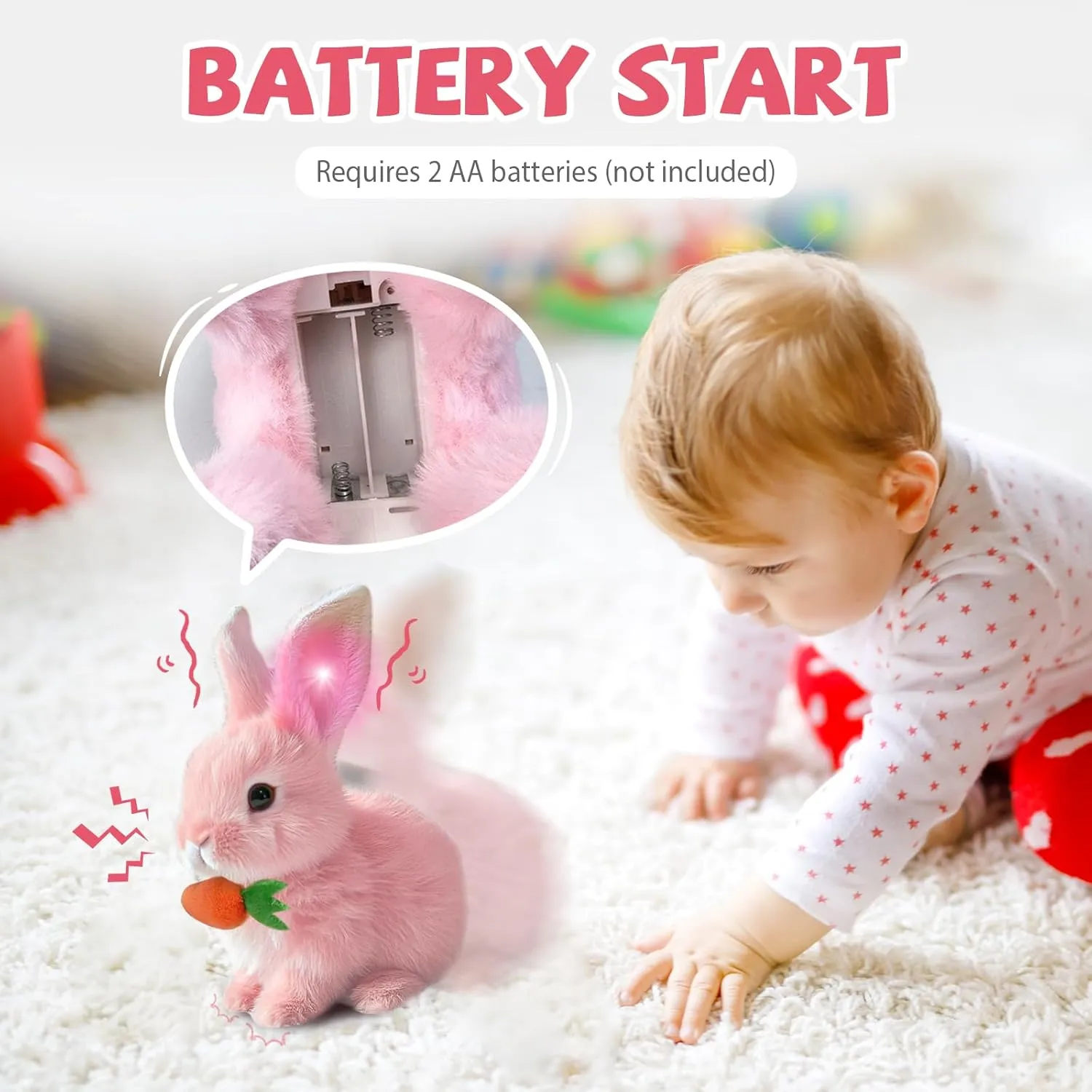 My Realistic Bunny Toy, 2025 Interactive Easter Bunny Plush Toy, Easter Basket Stuffers for Toddler, Hopping Stuffed Easter Bunnies Animal, Can Walk and Talk Shaking Ears Realistic Bunnies (White1)