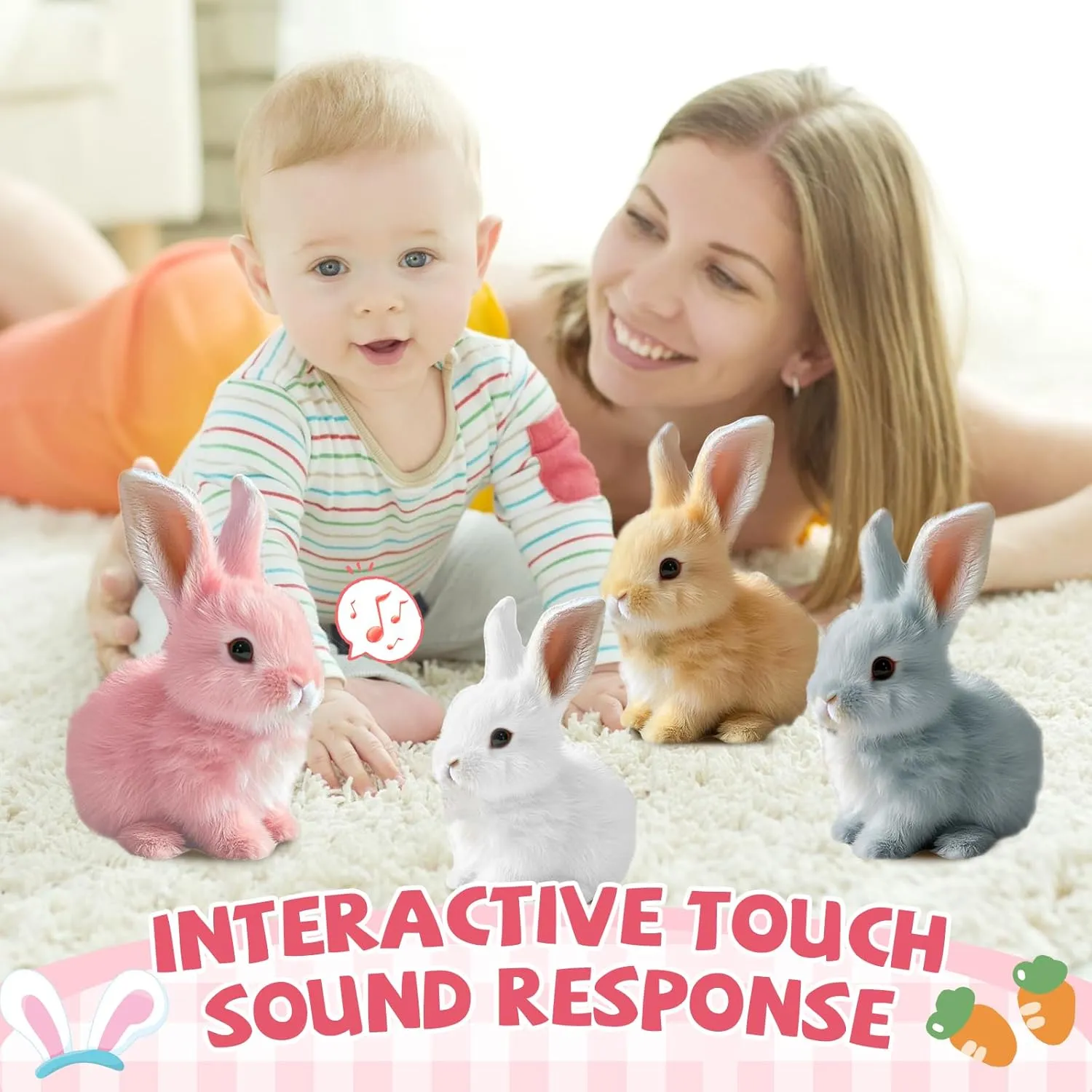 My Realistic Bunny Toy, 2025 New Interactive Easter Bunny Toy, Easter Bunnies Stuffed Animal, Can Walk and Talk Shaking Ears Hopping Realistic Bunnies Plush Gifts for Kids (Brown)