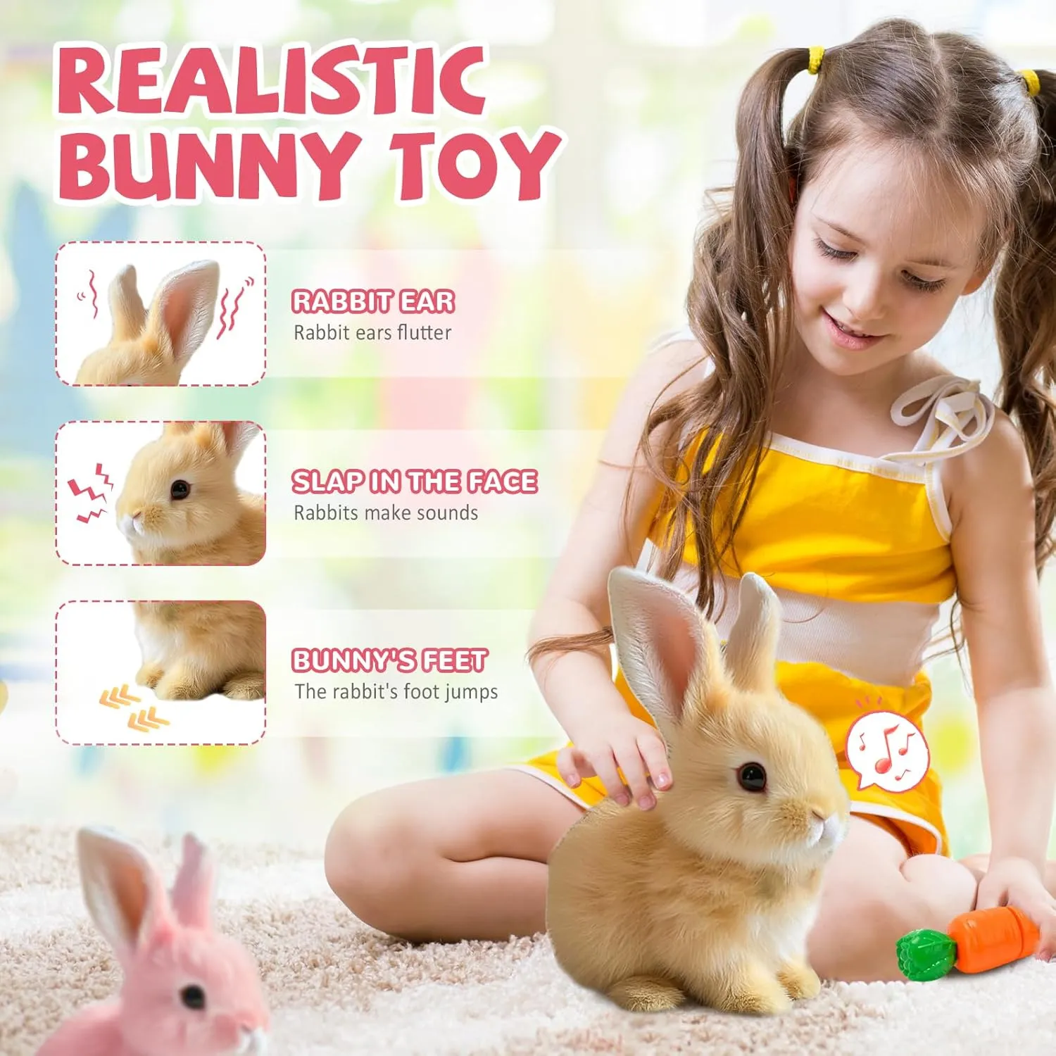 My Realistic Bunny Toy, 2025 New Interactive Easter Bunny Toy, Easter Bunnies Stuffed Animal, Can Walk and Talk Shaking Ears Hopping Realistic Bunnies Plush Gifts for Kids (Brown)