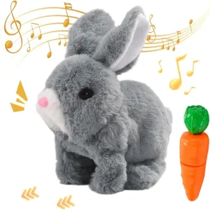 My Realistic Bunny Toy, 2025 Upgraded Interactive Easter Bunny Toy, Hopping Easter Bunnies Stuffed Animal, Can Walk and Talk Shaking Ears Realistic Bunnies Plush Gifts for Kids (Grey)