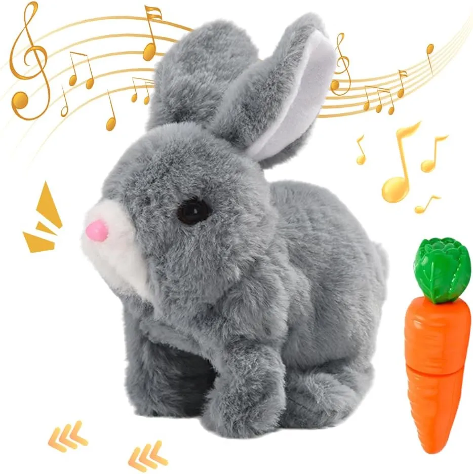 My Realistic Bunny Toy, 2025 Upgraded Interactive Easter Bunny Toy, Hopping Easter Bunnies Stuffed Animal, Can Walk and Talk Shaking Ears Realistic Bunnies Plush Gifts for Kids (Grey)