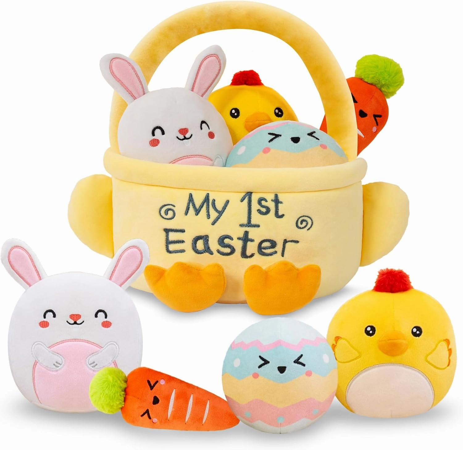 My First Easter Basket Stuffed Playset 5PCS Plush Bunny Chick Carrot Egg Gift for Easter