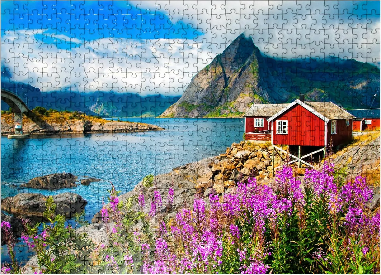 MyPuzzle Typical Red Fishing Houses in A Harbor in Lofoten Norway - Premium 500 Piece Jigsaw Puzzle for Adults