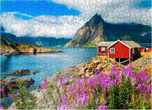 MyPuzzle Typical Red Fishing Houses in A Harbor in Lofoten Norway - Premium 500 Piece Jigsaw Puzzle for Adults