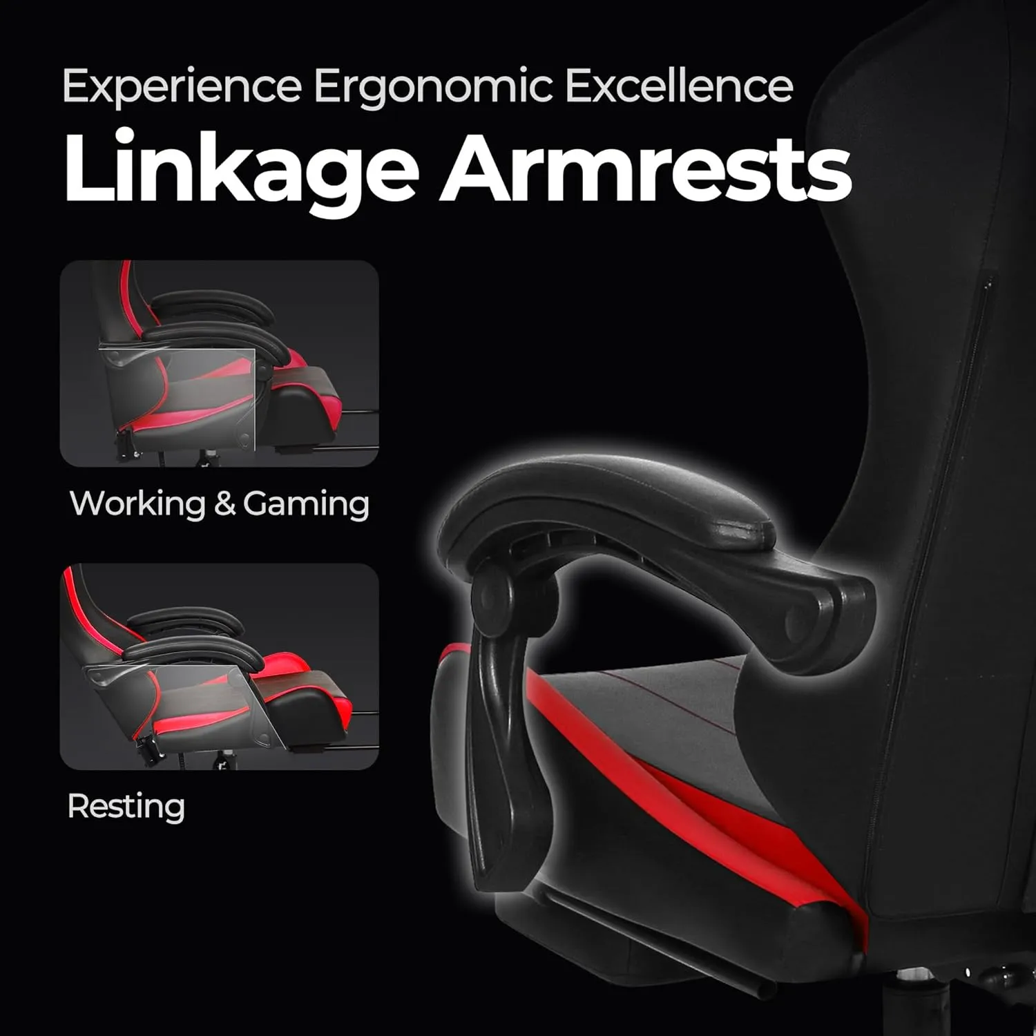 N-GEN Video Gaming Chair with Footrest High Back Ergonomic Comfortable Office Computer Desk with Lumbar Support Height Adjustable with PU Leather Recliner for Adults Women Men (Red)