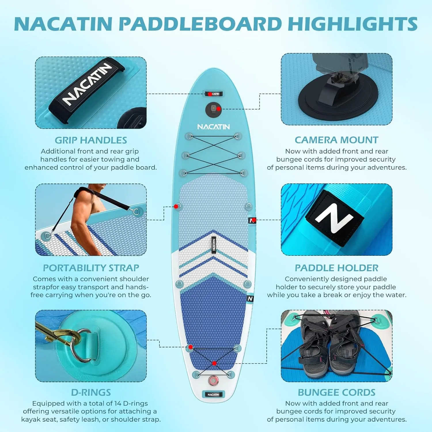 NACATIN Inflatable Stand Up Paddle Board with Kayak Seat,10'6"Upgrade Version Blow Up Paddle Boards for Adults with Premium SUP Accessories&Backpack,Adjustable Paddle,Camera Mount,Fins,Hand Pump