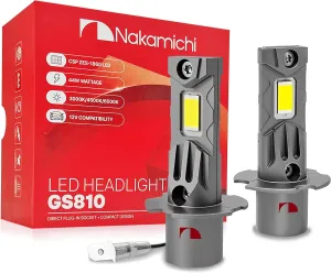 Nakamichi GS810 Series H3 LED Foglight Light Bulbs for Replacement, 12,000 Lumens 44W Per Set, Daylight White, Plug and Play, 1:1 Beam, Pack of 2, 6000K, H3