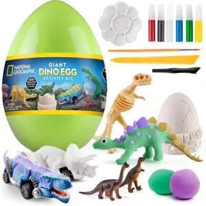 National Geographic Giant Dinosaur Egg Activity Kit – 15  Dino Crafts, Painting Cars, Clay Models, Dig Brick, Stickers & Learning Guide, Easter Basket Stuffers, Dinosaur Science Toy for Boys & Girls