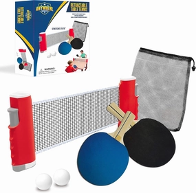 Nature Bound Retractable Table Tennis Set, Portable to Affix to Any Table, Includes Two Paddles, Two Ping Pong Balls, and Mesh Storage Bag