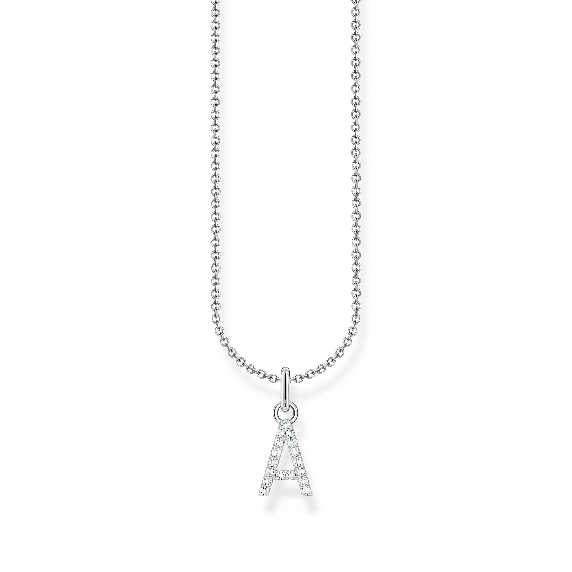Necklace with letter pendant A and white zirconia - silver