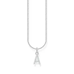 Necklace with letter pendant A and white zirconia - silver