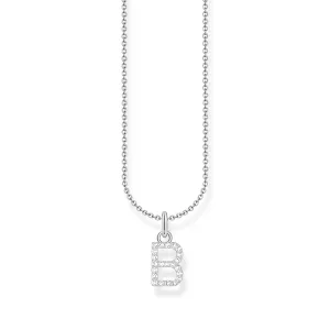 Necklace with letter pendant B and white zirconia - silver