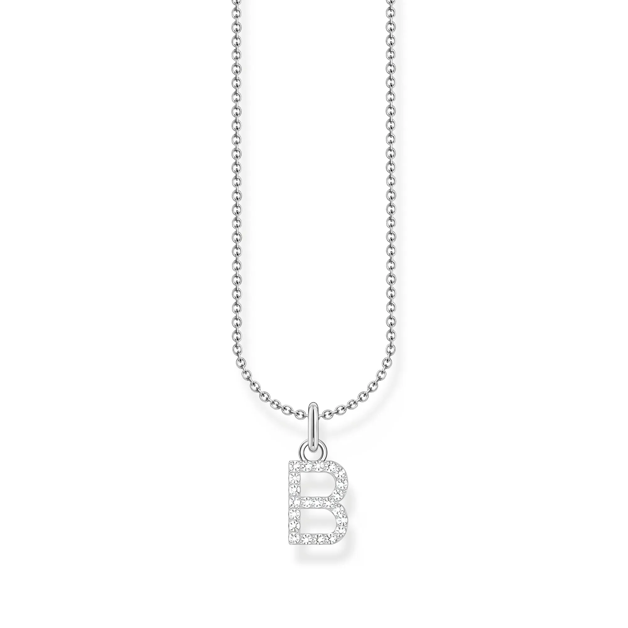 Necklace with letter pendant B and white zirconia - silver