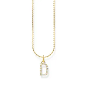 Necklace with letter pendant D and white zirconia - gold