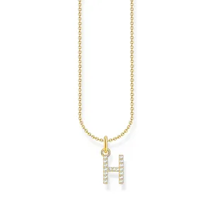 Necklace with letter pendant H and white zirconia - gold