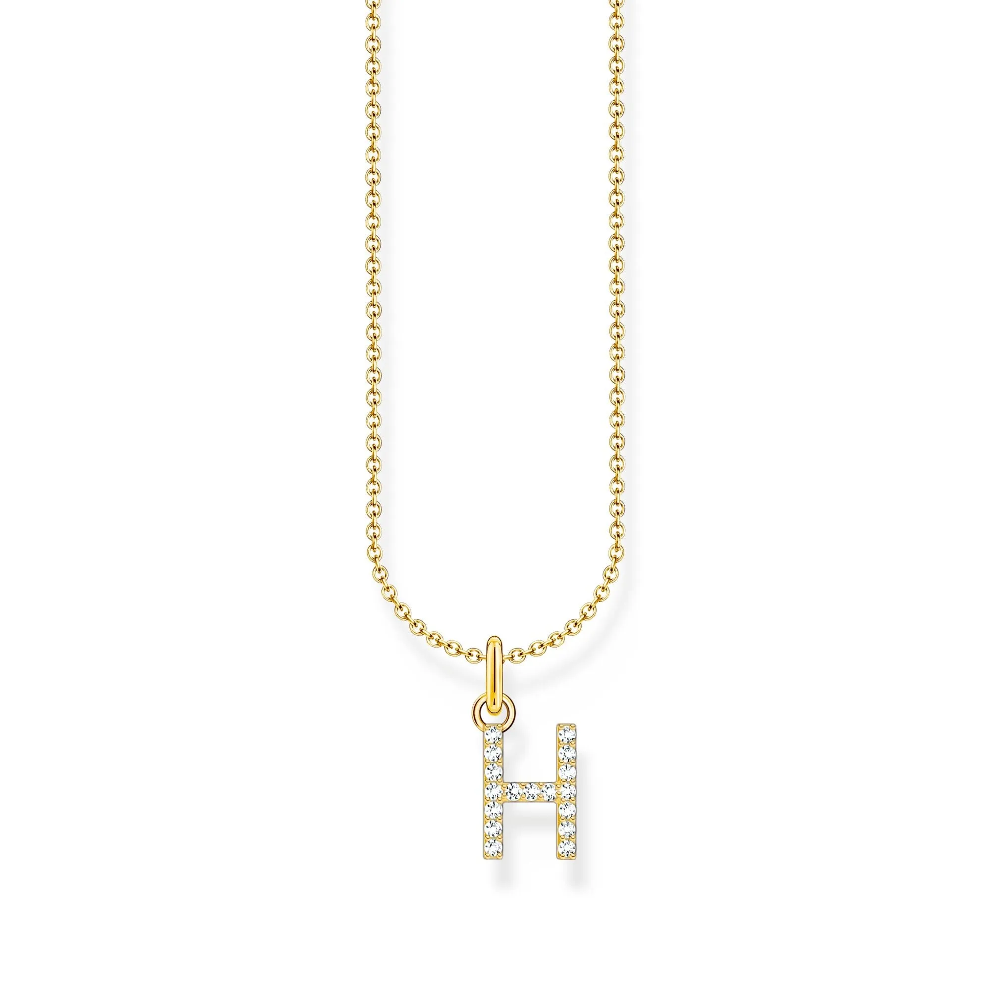 Necklace with letter pendant H and white zirconia - gold