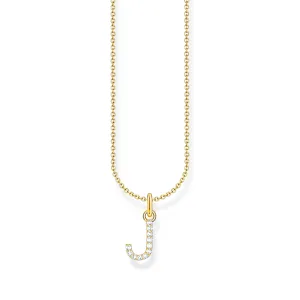 Necklace with letter pendant J and white zirconia - gold