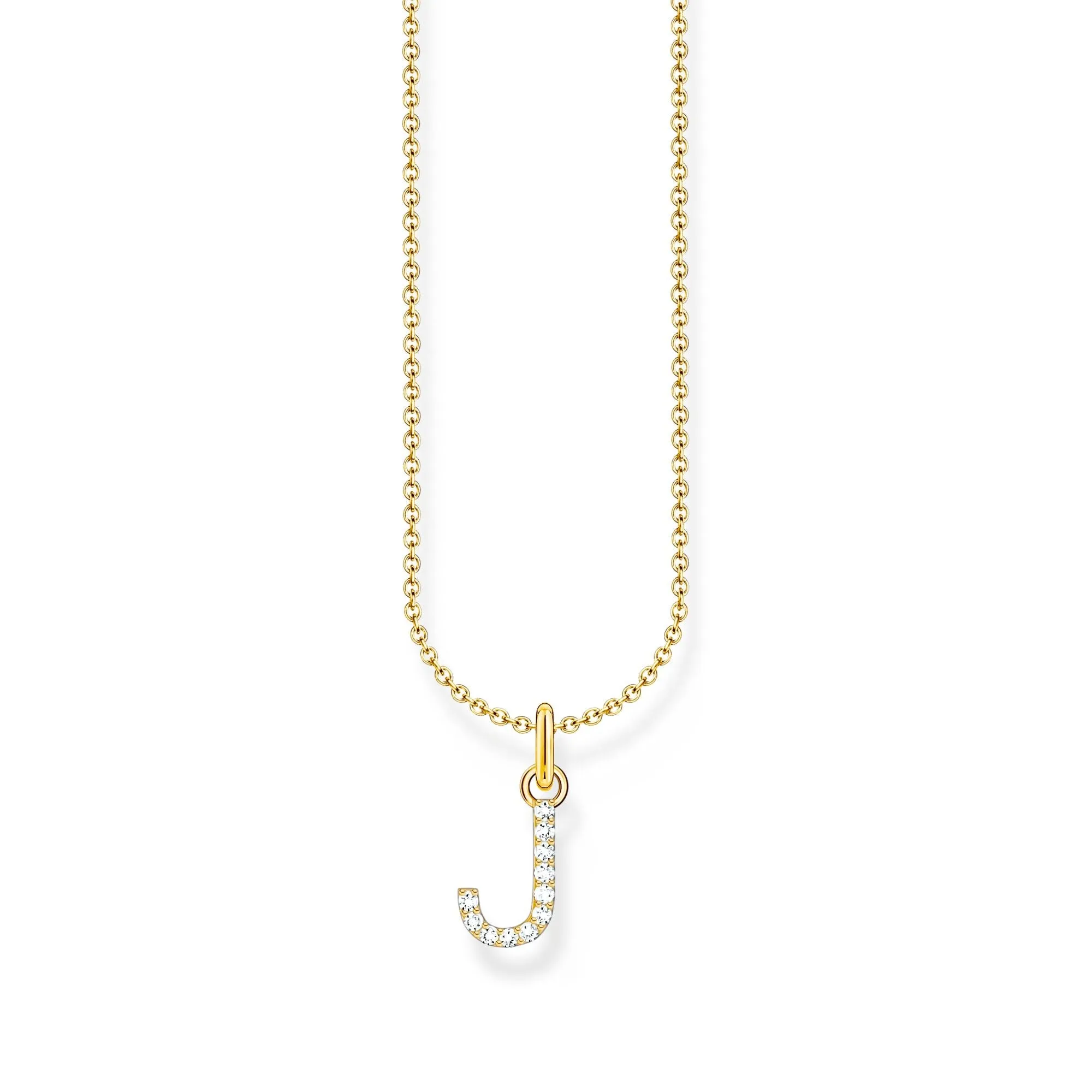 Necklace with letter pendant J and white zirconia - gold