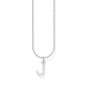 Necklace with letter pendant J and white zirconia - silver