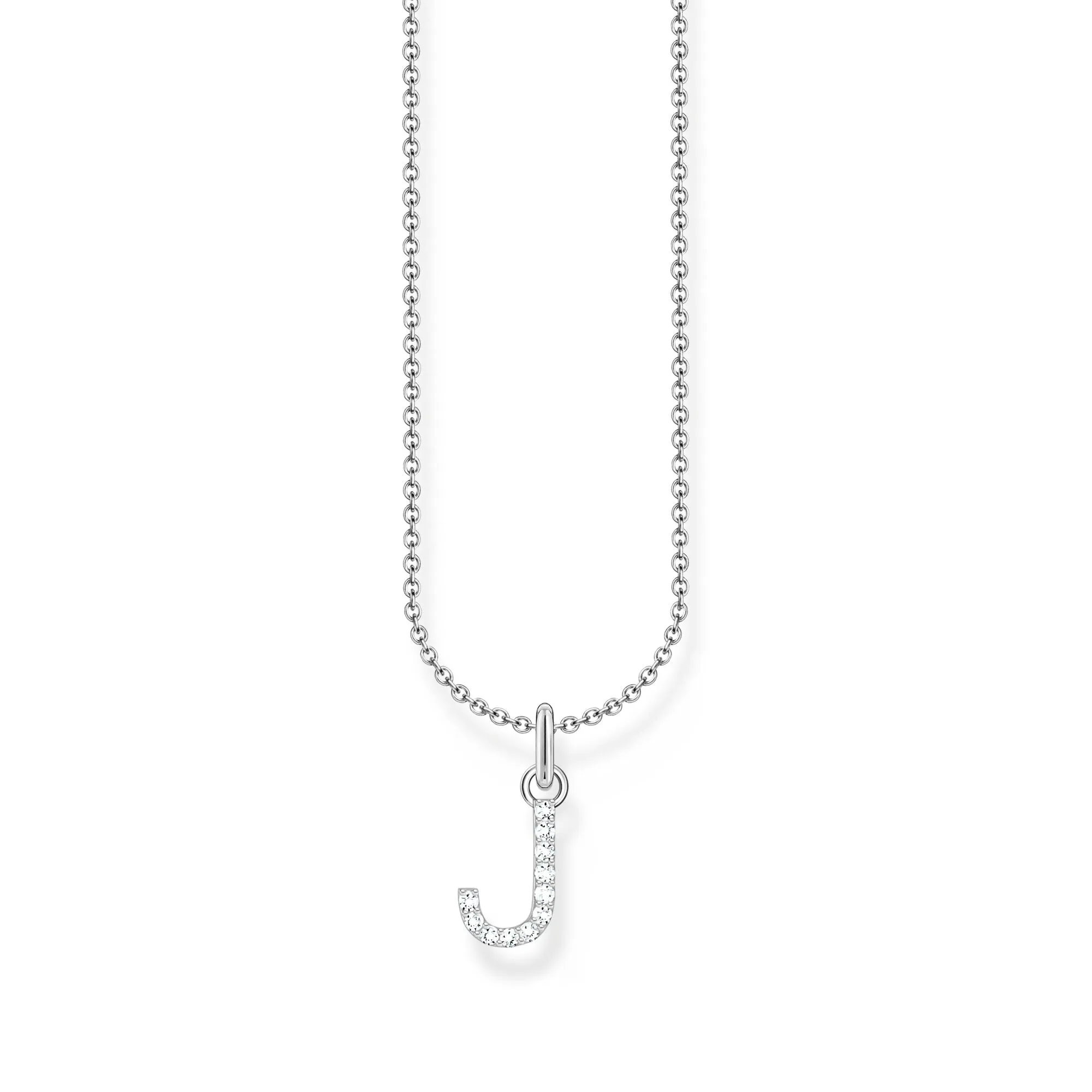 Necklace with letter pendant J and white zirconia - silver