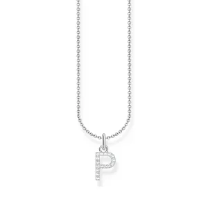 Necklace with letter pendant P and white zirconia - silver