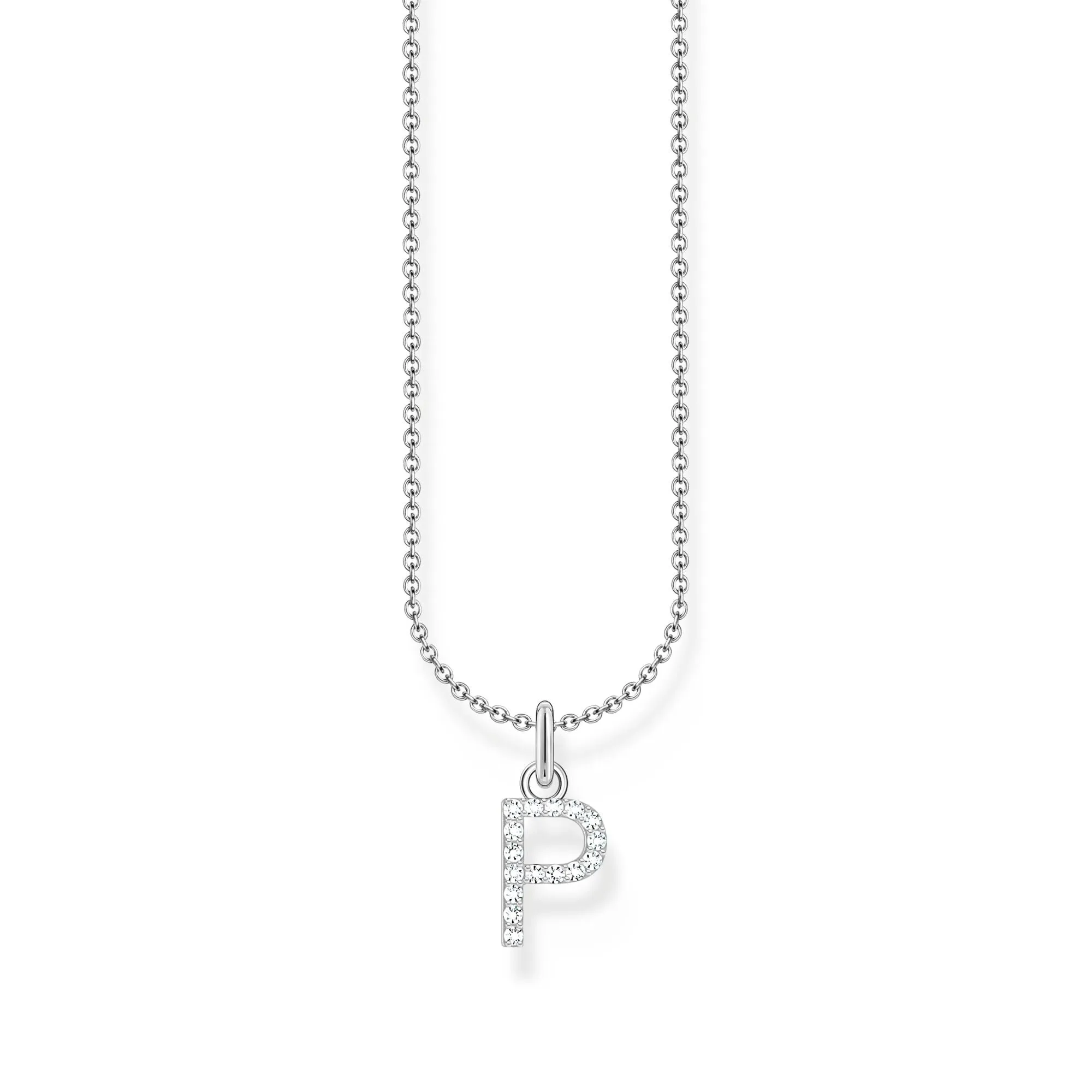 Necklace with letter pendant P and white zirconia - silver