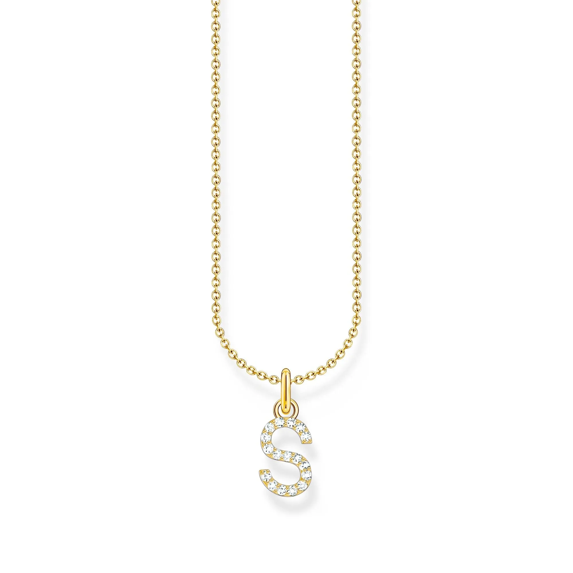 Necklace with letter pendant S and white zirconia - gold