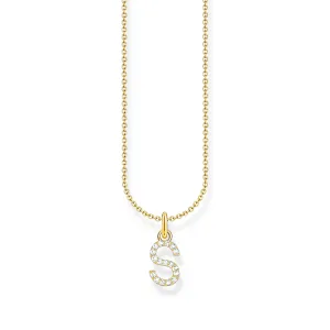 Necklace with letter pendant S and white zirconia - gold