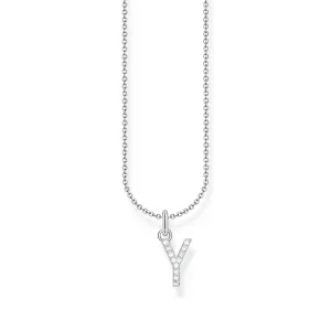 Necklace with letter pendant Y and white zirconia - silver