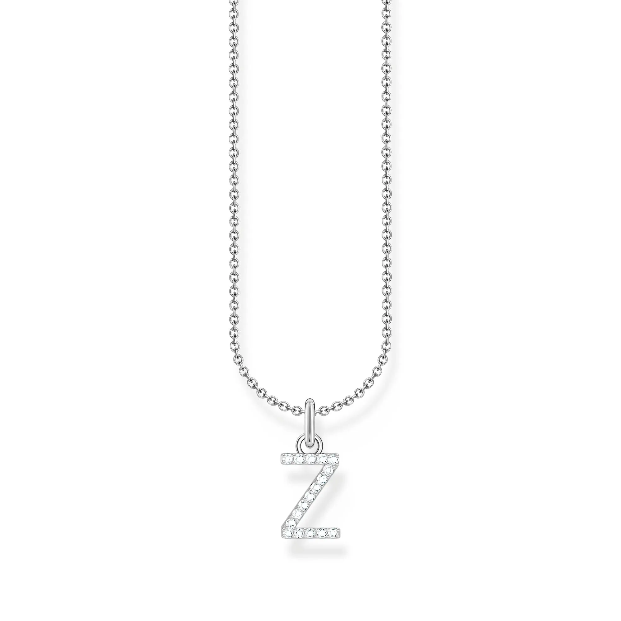 Necklace with letter pendant Z and white zirconia - silver